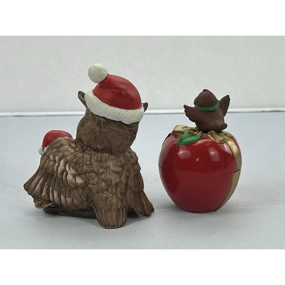 Vintage 1987 Hallmark Christmas Owl Trinket Box Lefton Owl Figurine Lot